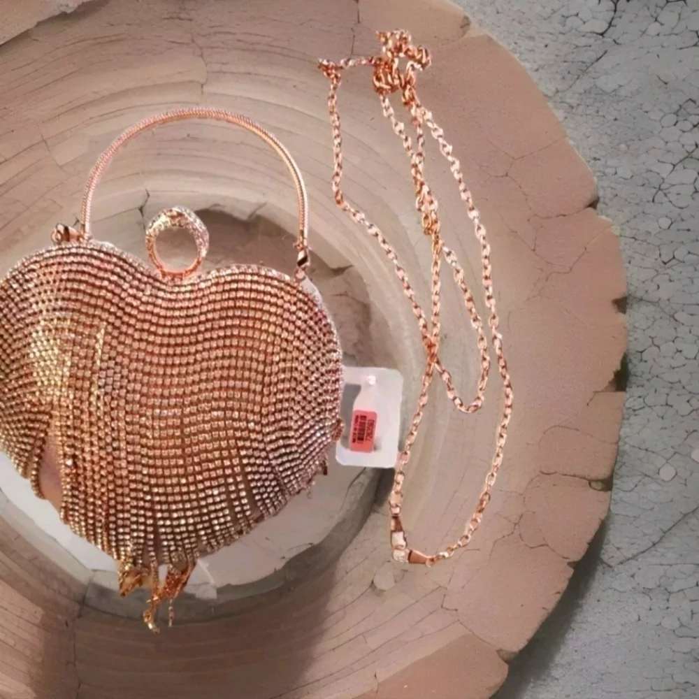 Heart Austrian Crystal Tasseled Clutch Top Handle Bag